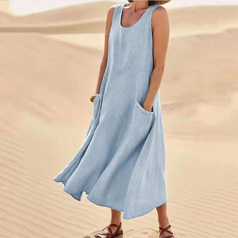 Heidi-Mode | Ärmelloses Leinenkleid mit Taschen für Damen - Image 9