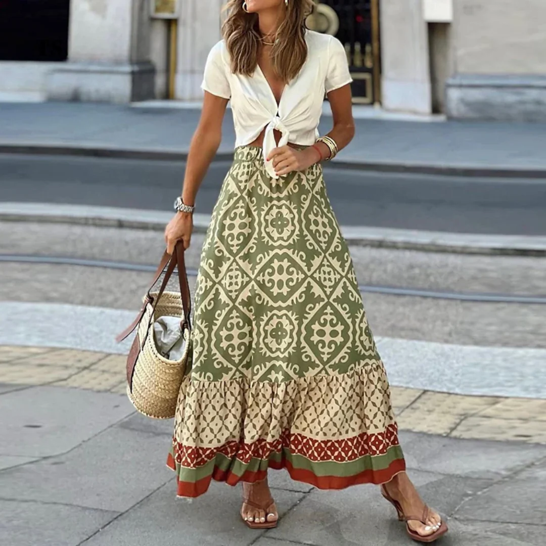 Heidi-Mode | Trendiger Geometrischer High-Waist-Rock für Lässiges Tragen - Image 2