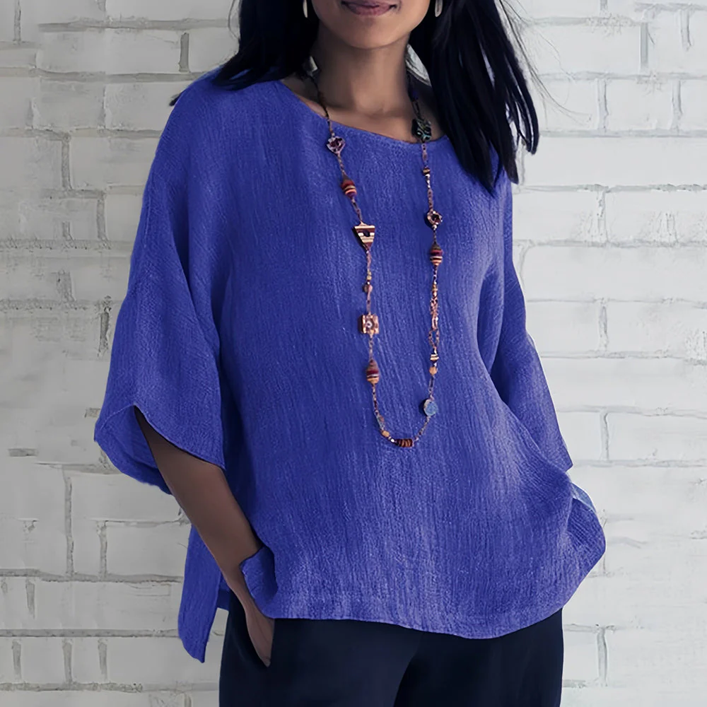 Heidi-Mode | Rosafarbenes, Lockeres Rundhals-Shirt mit 3/4-Ärmeln für Damen - Image 5