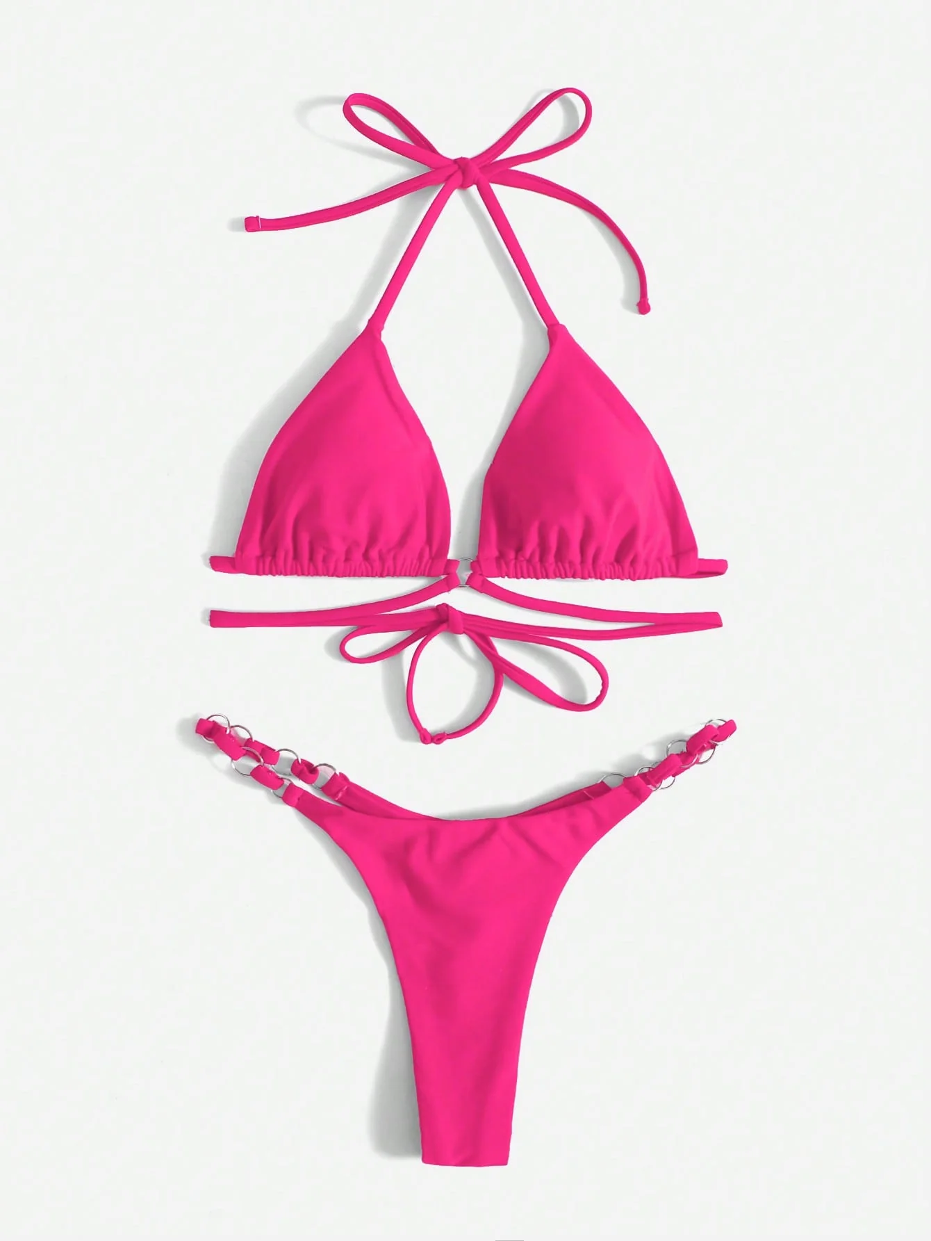 Heidi-Mode | Roter Halter-Triangle-Bikini mit Ringdetail für Damen - Image 3