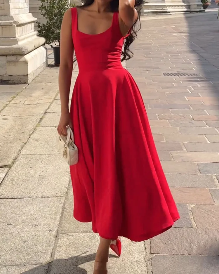 Heidi-Mode | Rotes Enges Midikleid mit Trägern - Image 5
