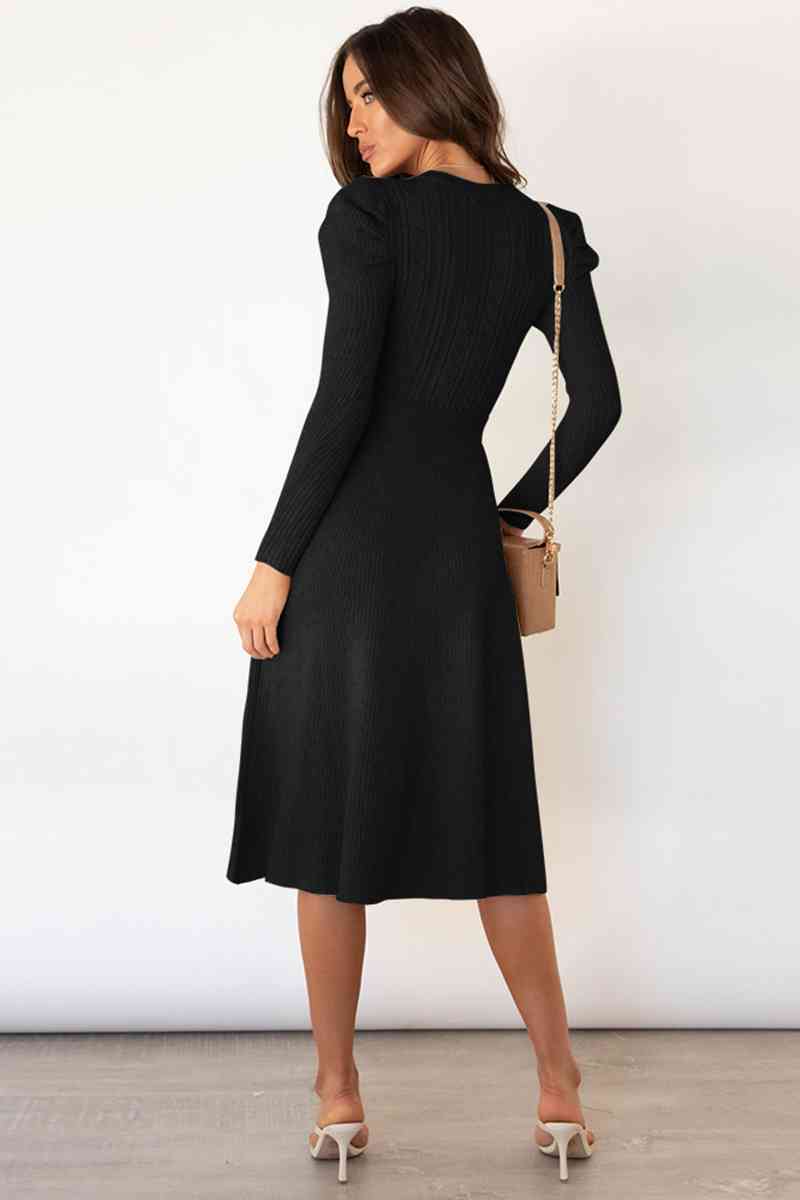Heidi-Mode | Rundhalsausschnitt Langarm Knoten Taille Pullover Kleid - Image 4