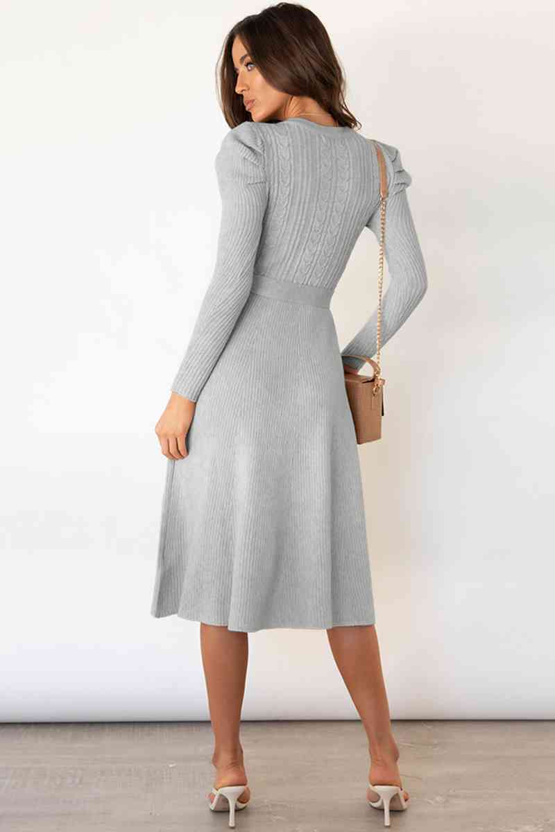 Heidi-Mode | Rundhalsausschnitt Langarm Knoten Taille Pullover Kleid - Image 8