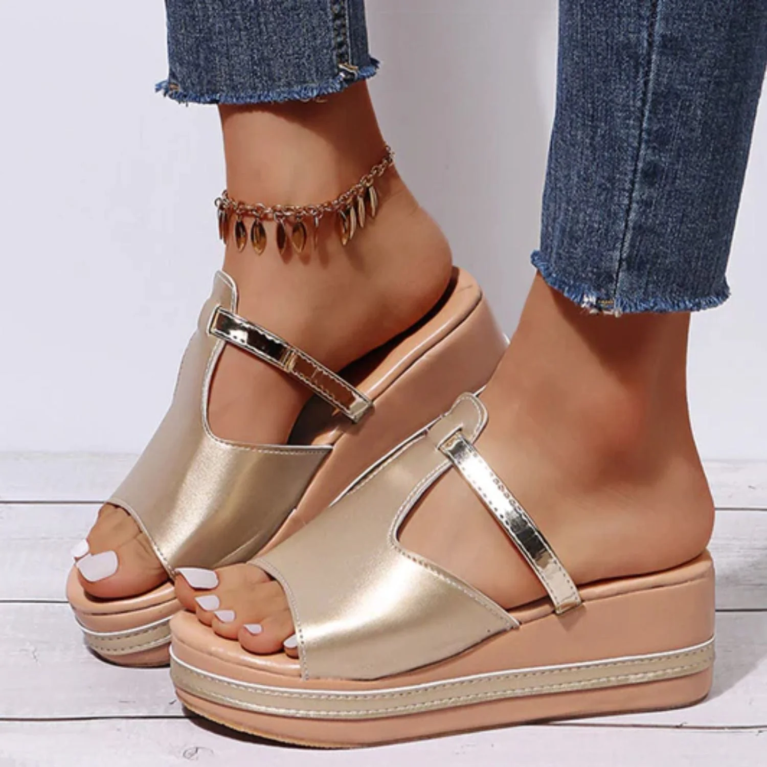 Heidi-Mode | Sandalen Zum Hineinschlüpfen mit Offener Spitze Stilvolle Keilsandalen Bequeme Damen - Image 3