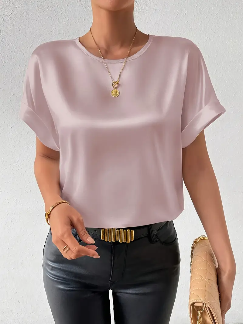 Heidi-Mode | Satin T-Shirt mit Umgeschlagenen Ärmeln für Damen - Image 2