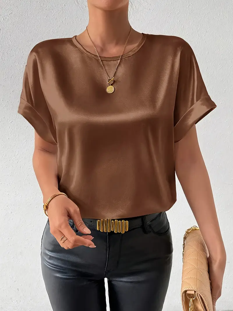 Heidi-Mode | Satin T-Shirt mit Umgeschlagenen Ärmeln für Damen - Image 4