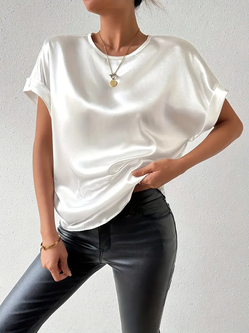 Heidi-Mode | Satin T-Shirt mit Umgeschlagenen Ärmeln für Damen - Image 8