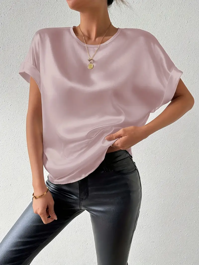 Heidi-Mode | Satin T-Shirt mit Umgeschlagenen Ärmeln für Damen - Image 9