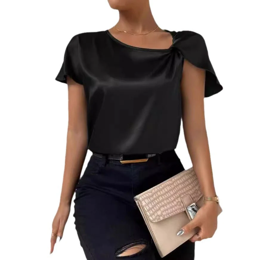 Heidi-Mode | Satin Twist Einfarbiger Lockerer Vielseitiger Top - Image 5