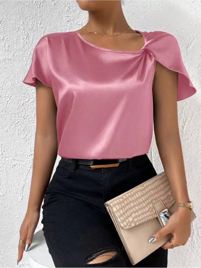 Heidi-Mode | Satin Twist Einfarbiger Lockerer Vielseitiger Top - Image 9