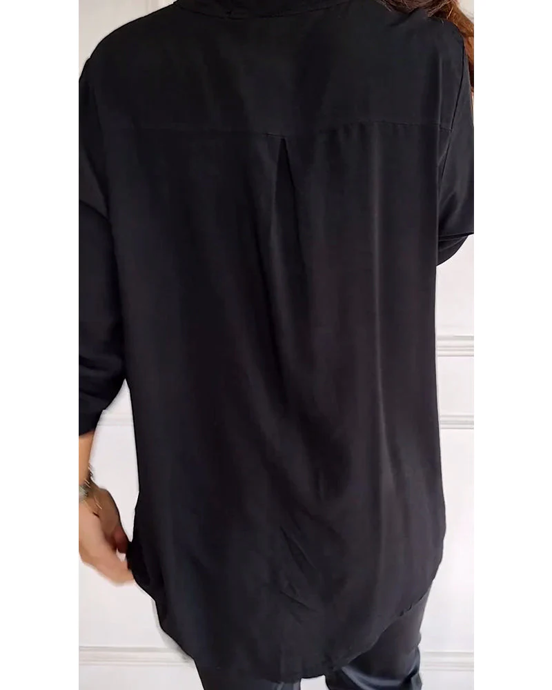 Heidi-Mode | Schicke Bluse mit Knopfleiste und Paillettenbesatz für Damen Elegante Langarmbluse mit Paillettentasche - Image 3