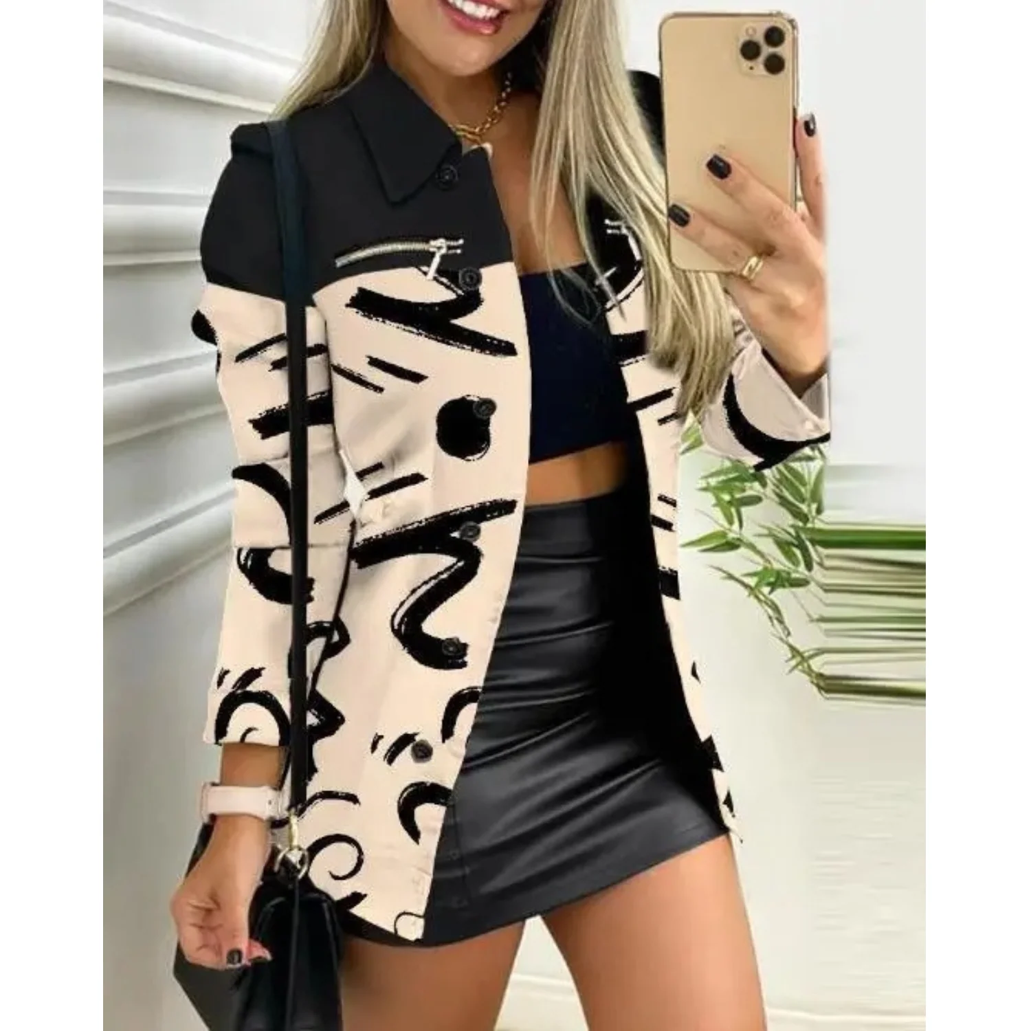 Heidi-Mode | Schlank, Gedruckt mit Revers Knopf Lange Sommerjacke