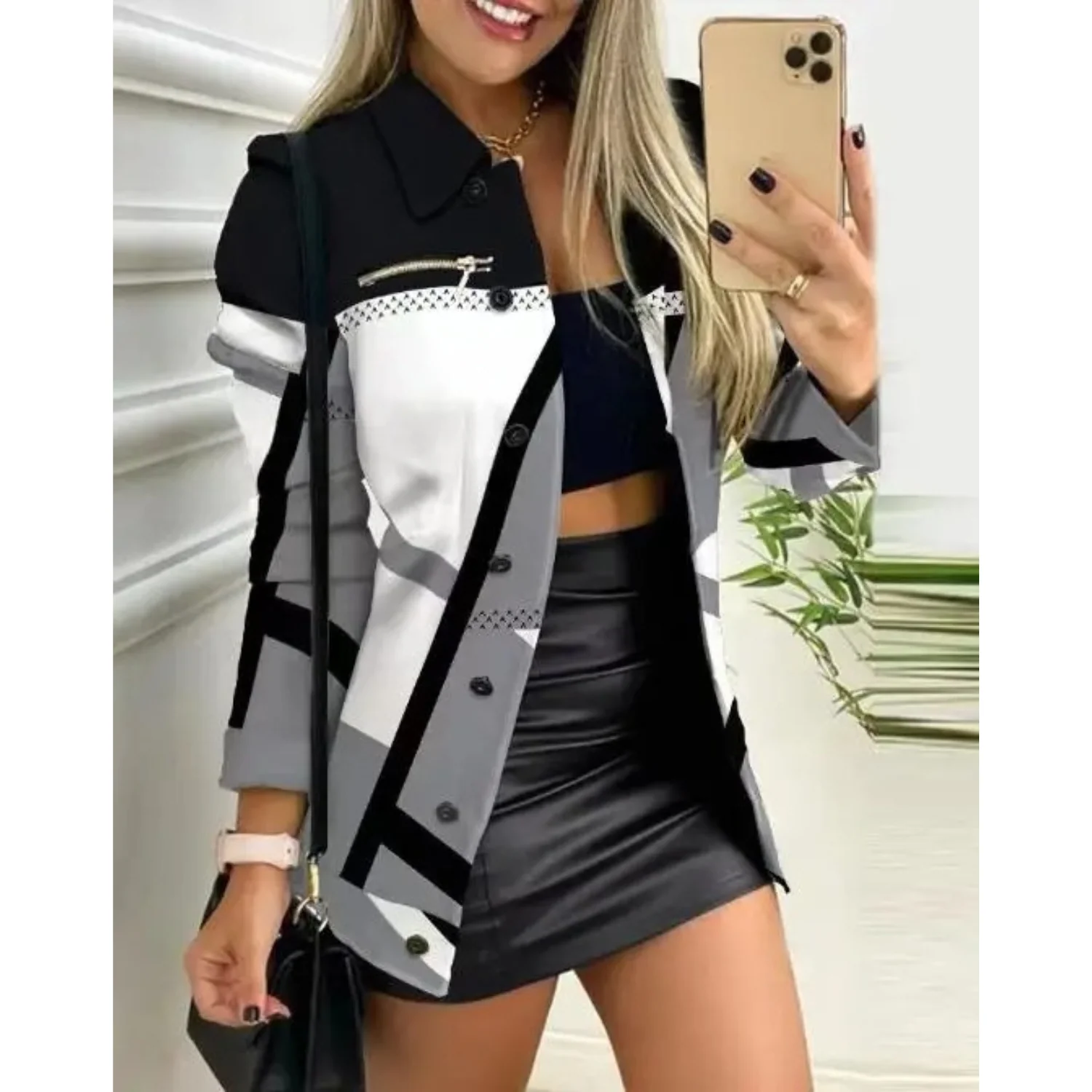 Heidi-Mode | Schlank, Gedruckt mit Revers Knopf Lange Sommerjacke - Image 2