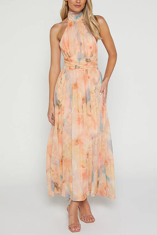 Heidi-Mode | Halter Bow Neck Backless Beck Print Swing Maxi Kleid - Image 2