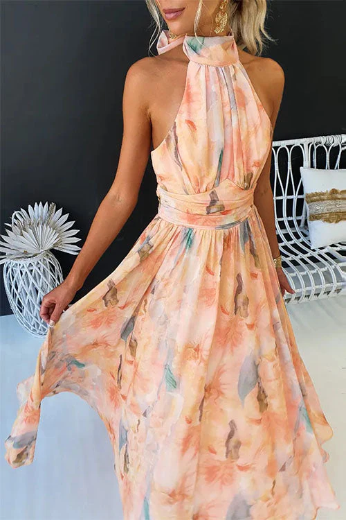 Heidi-Mode | Halter Bow Neck Backless Beck Print Swing Maxi Kleid - Image 4