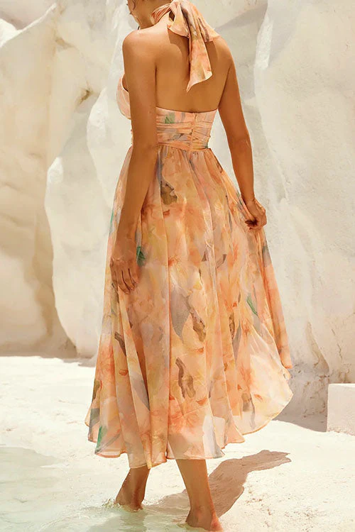 Heidi-Mode | Halter Bow Neck Backless Beck Print Swing Maxi Kleid - Image 8