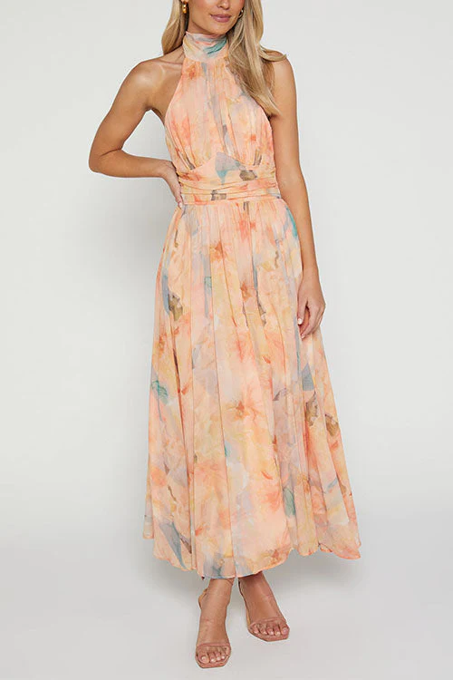 Heidi-Mode | Halter Bow Neck Backless Beck Print Swing Maxi Kleid - Image 9