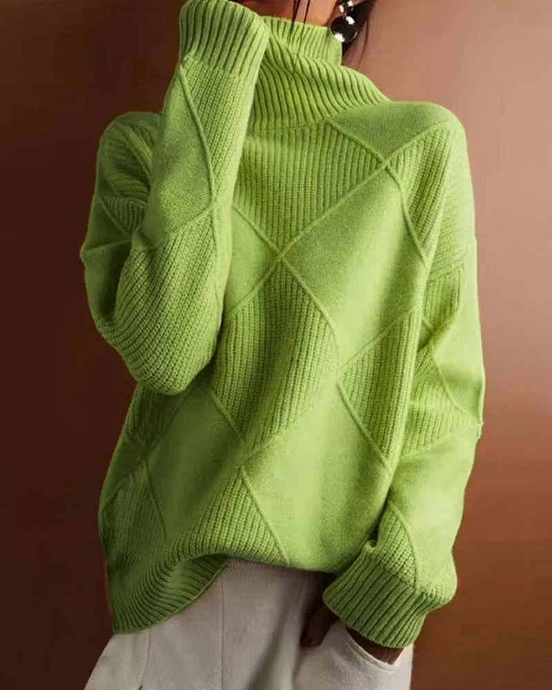 Heidi-Mode | Schlichter Einfarbiger Eleganter Rollkragenpullover mit Rautenmuster - Image 2