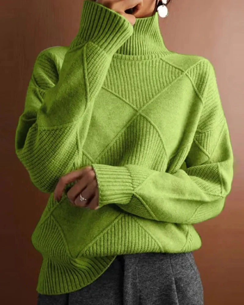 Heidi-Mode | Schlichter Einfarbiger Eleganter Rollkragenpullover mit Rautenmuster - Image 3