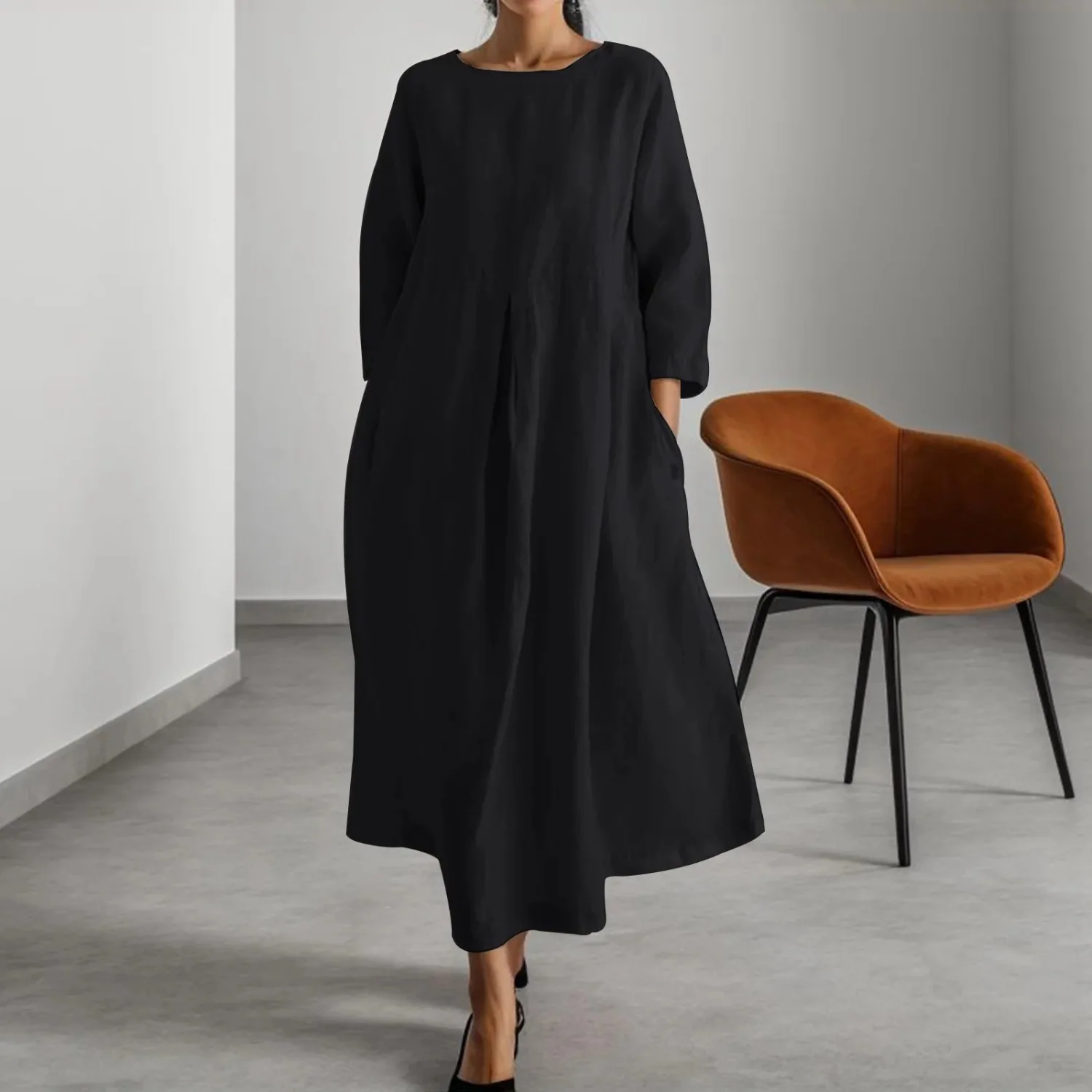 Heidi-Mode | Schlichtes Leinenkleid mit Rundhalsausschnitt