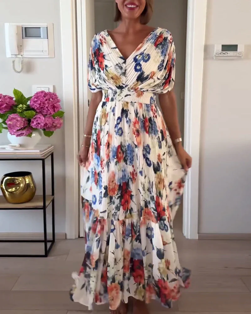 Heidi-Mode | Schöne Elegante Plissierte Kleid mit Blumenmuster - Image 2
