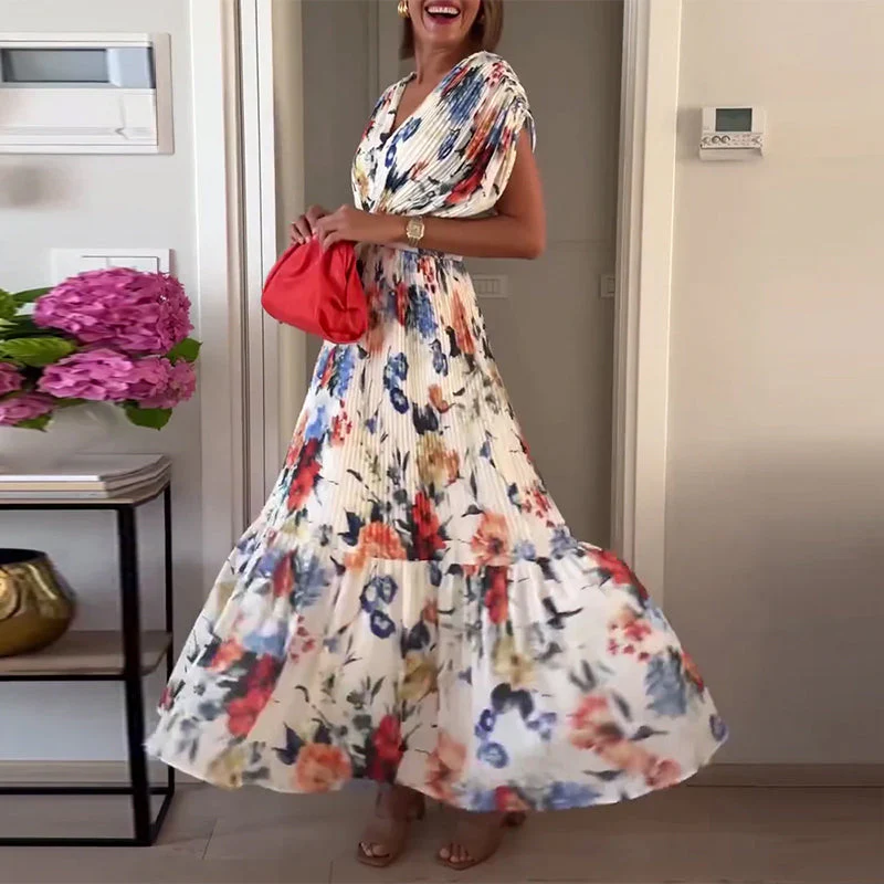 Heidi-Mode | Schöne Elegante Plissierte Kleid mit Blumenmuster - Image 5
