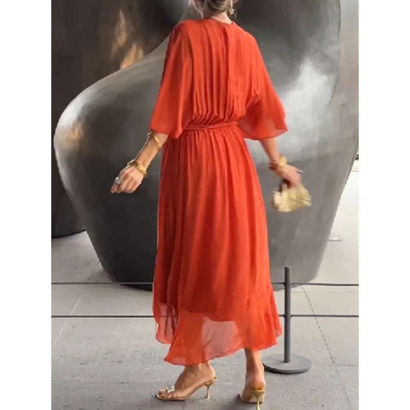 Heidi-Mode | Schnürung Batwing Ärmel Unregelmäßiges Kleid - Image 10