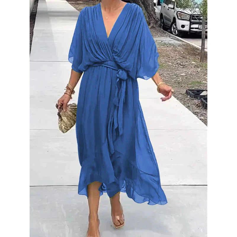 Heidi-Mode | Schnürung Batwing Ärmel Unregelmäßiges Kleid - Image 11