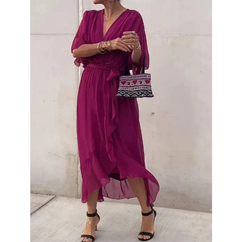 Heidi-Mode | Schnürung Batwing Ärmel Unregelmäßiges Kleid - Image 14