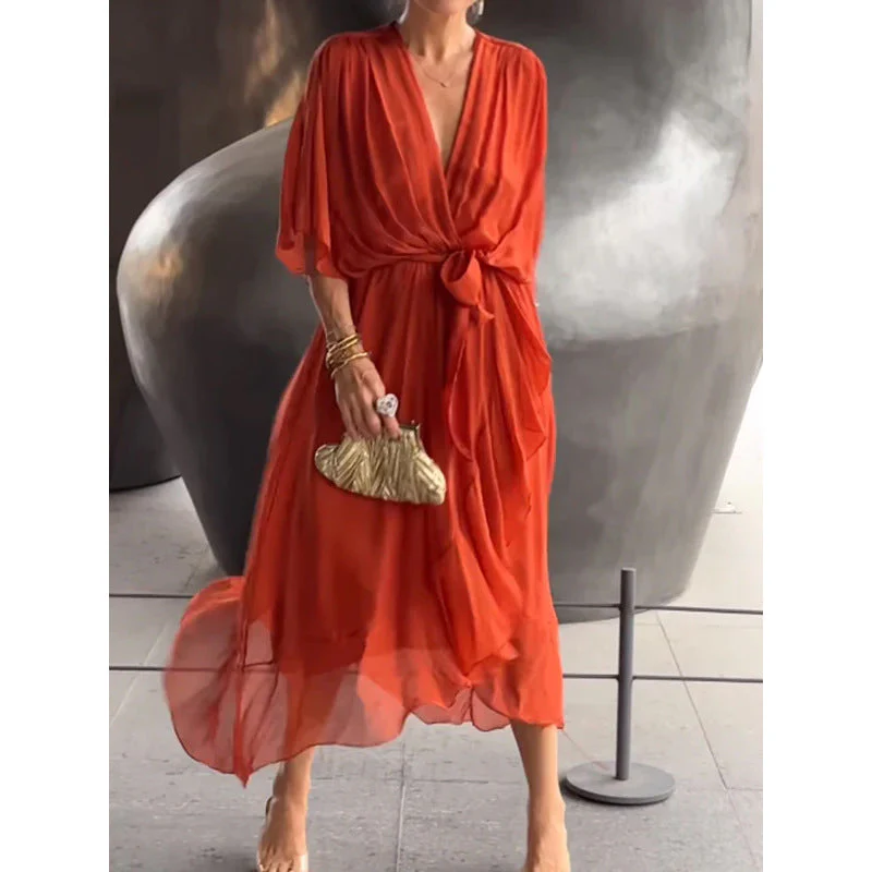 Heidi-Mode | Schnürung Batwing Ärmel Unregelmäßiges Kleid - Image 18