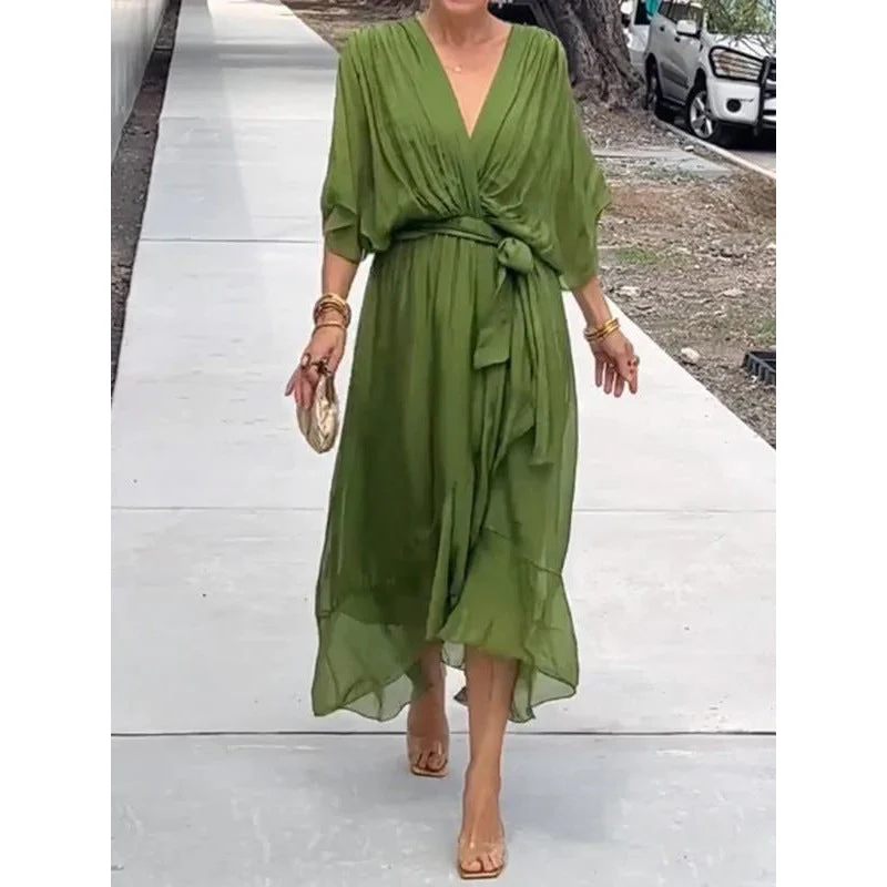 Heidi-Mode | Schnürung Batwing Ärmel Unregelmäßiges Kleid - Image 2
