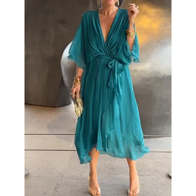 Heidi-Mode | Schnürung Batwing Ärmel Unregelmäßiges Kleid - Image 21