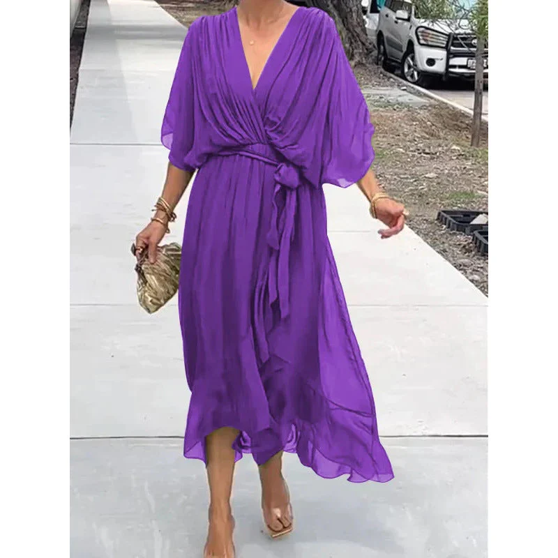 Heidi-Mode | Schnürung Batwing Ärmel Unregelmäßiges Kleid - Image 22