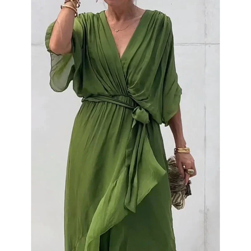 Heidi-Mode | Schnürung Batwing Ärmel Unregelmäßiges Kleid - Image 3