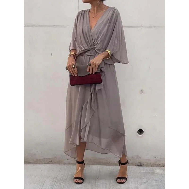 Heidi-Mode | Schnürung Batwing Ärmel Unregelmäßiges Kleid - Image 4