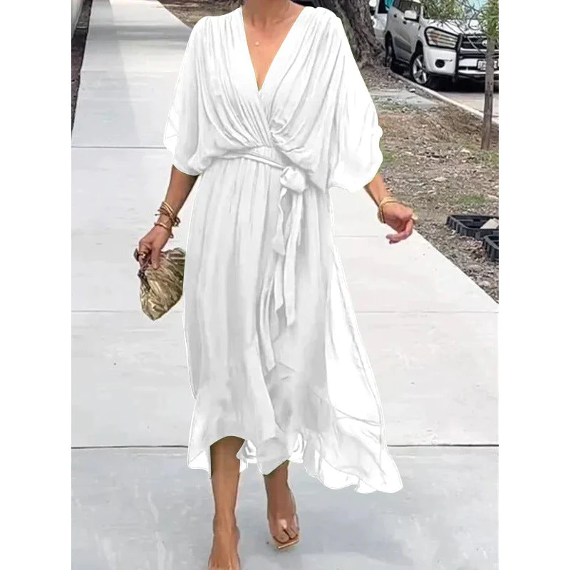 Heidi-Mode | Schnürung Batwing Ärmel Unregelmäßiges Kleid - Image 5