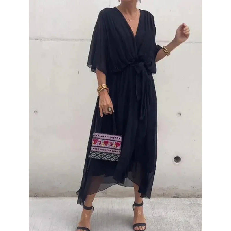 Heidi-Mode | Schnürung Batwing Ärmel Unregelmäßiges Kleid - Image 6