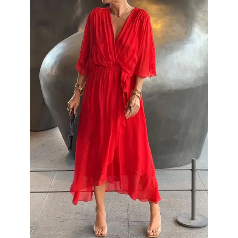 Heidi-Mode | Schnürung Batwing Ärmel Unregelmäßiges Kleid - Image 7