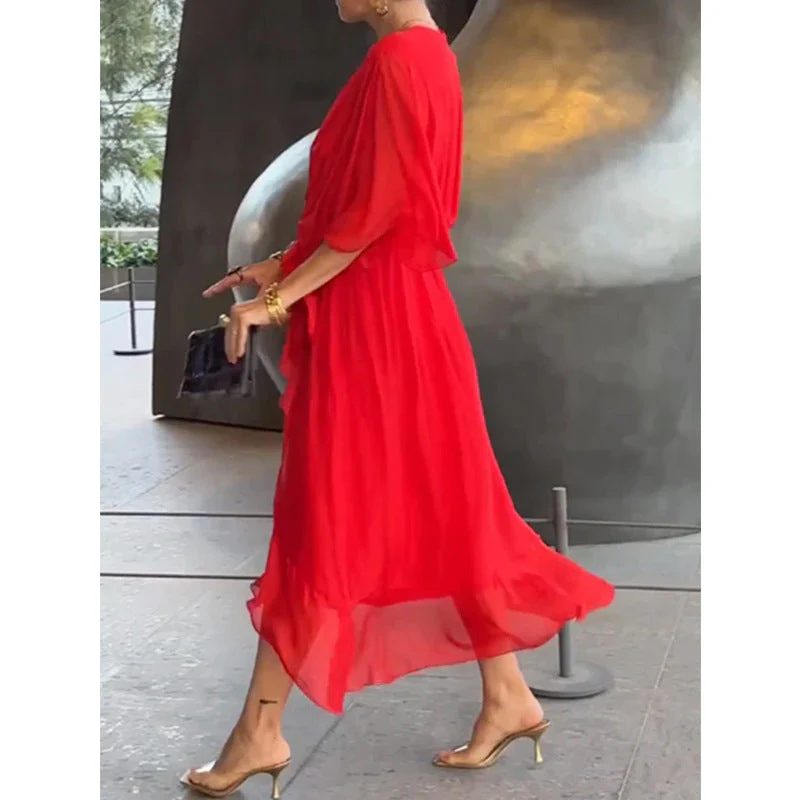 Heidi-Mode | Schnürung Batwing Ärmel Unregelmäßiges Kleid - Image 8