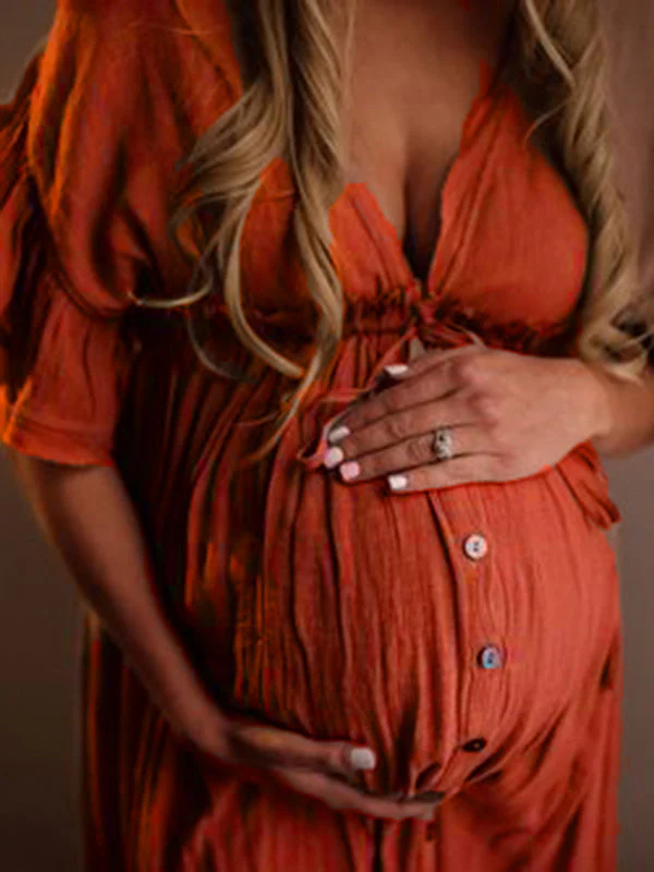 Heidi-Mode | Schwangerschafts-Chaps für Fotoshootings, Babyparty-Kleider mit Knöpfen, Kordelzug, Rückenfrei - Image 2