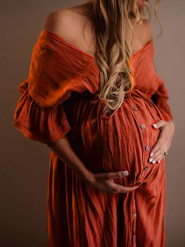 Heidi-Mode | Schwangerschafts-Chaps für Fotoshootings, Babyparty-Kleider mit Knöpfen, Kordelzug, Rückenfrei - Image 3