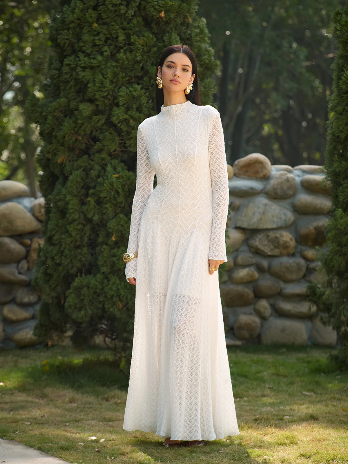 Heidi-Mode | Semi Sheer Gesäßausschnitt Spitze Fließendes Langes Kleid - Image 3