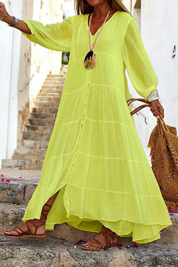 Heidi-Mode | Seraphina Baumwoll-Leinen-Mischung Knopf-Up Gestuftes Maxikleid - Image 4