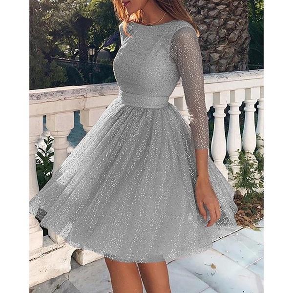 Heidi-Mode | Sexy Elegante Druck Mesh V-Ausschnitt Abendkleid Kleider - Image 8