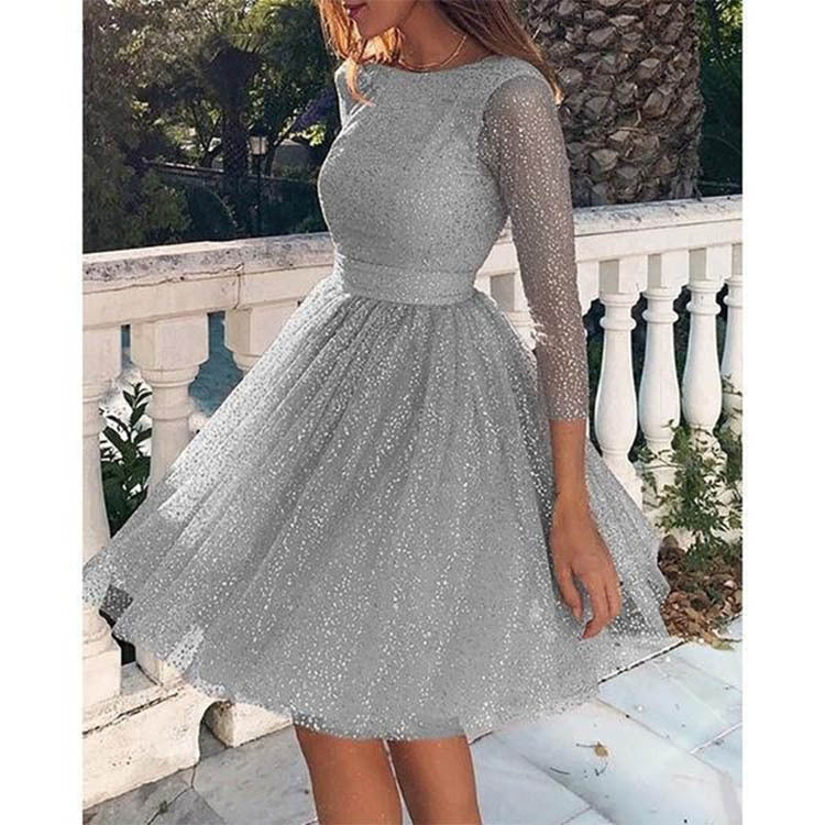 Heidi-Mode | Sexy Elegante Druck Mesh V-Ausschnitt Abendkleid Kleider - Image 9
