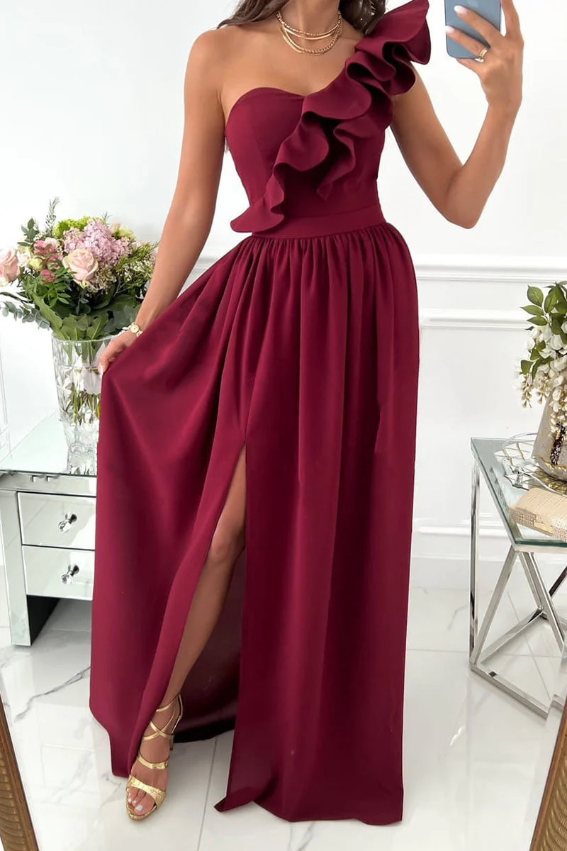 Heidi-Mode | Sexy Elegante Druck Patchwork Rüsch Schräger Kragen Kleider - Image 2