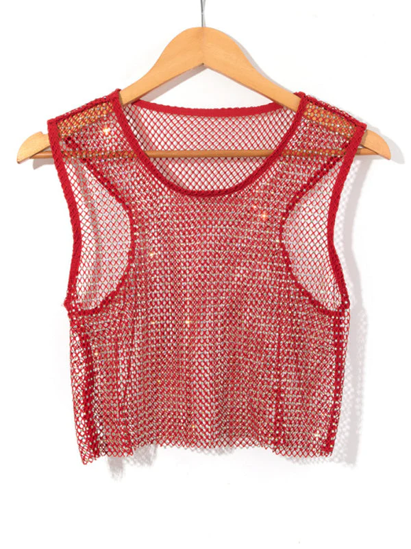 Heidi-Mode | Sexy Mesh Blitz Diamant Fischernetz Weste Nachtclub Perspektive Heißes Mädchen T-Shirt Top - Image 2