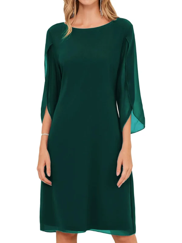 Heidi-Mode | Shift Kleid Knielang Bateau Ausschnitt Dreiviertel Schlitzärmel Fließend - Image 4