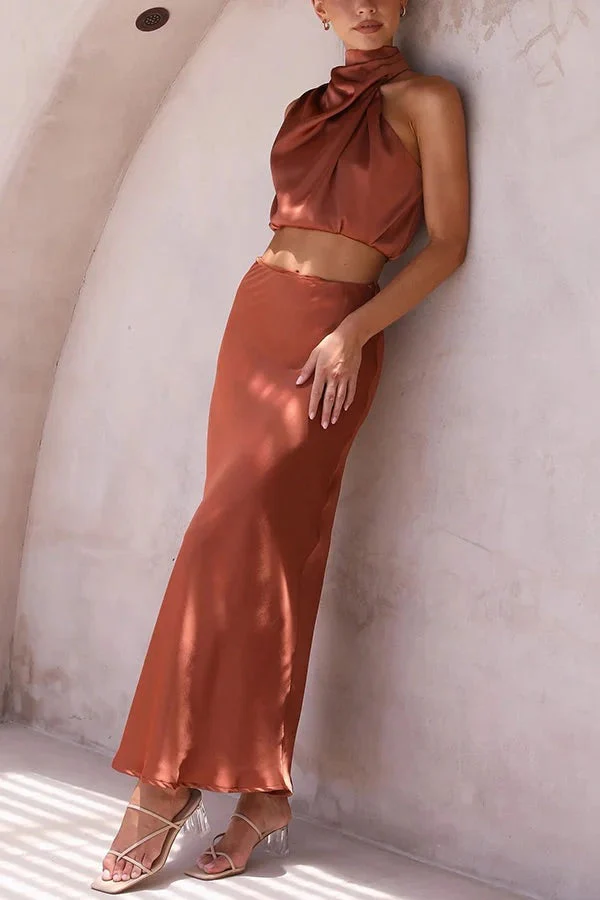 Heidi-Mode | Solch Eine Stimmung Hochgeschlossene Satin Drapiert Maxirock Set - Image 18
