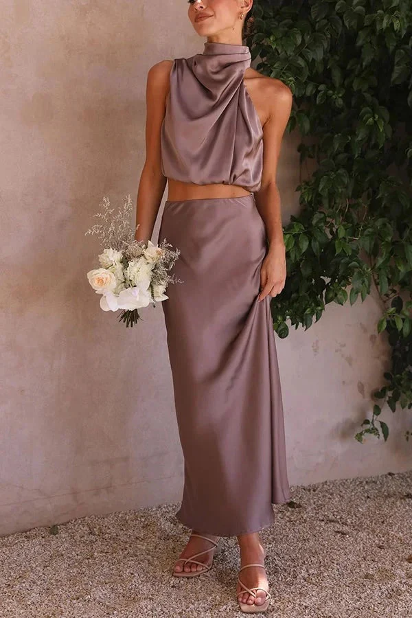 Heidi-Mode | Solch Eine Stimmung Hochgeschlossene Satin Drapiert Maxirock Set - Image 19